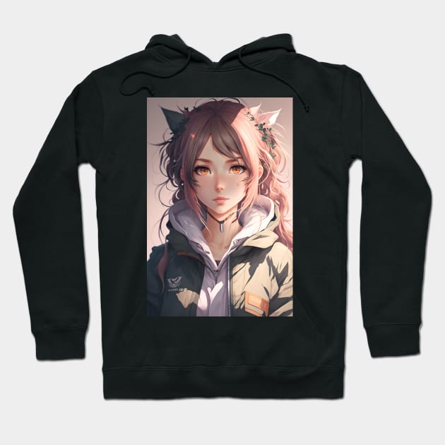 Anime Girl Cute Sexy Student Forest Ranger Hoodie by Bubblebug